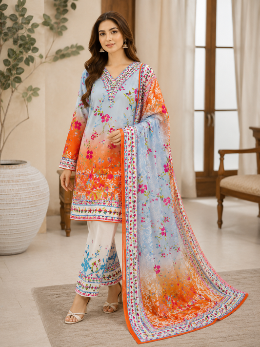 Digital Printed Stitched 3 Piece Lawn Suit